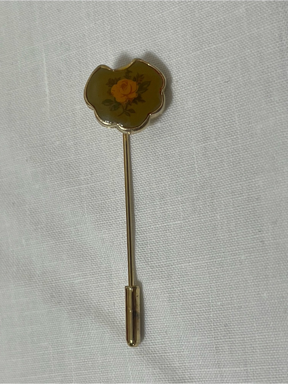 VTG 70s Cottagecore Yellow Rose Enamel Stick Pin Gold Tone@
